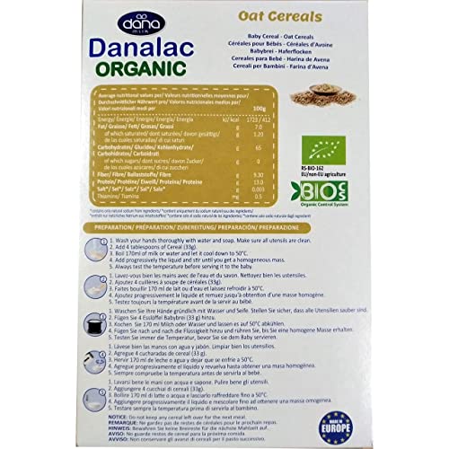 Danalac Organic Oat Baby Cereal 200 Gram Porridge Sugar Free 6 Months Plus