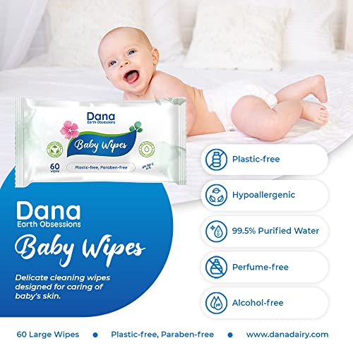 Dana Baby Wet Wipes with Purified Water for Cleaning Sensitive Newborn Skin and Body | Biodegradable No Plastic No Alcohol and No Paraben Babywipes and Waterwipes