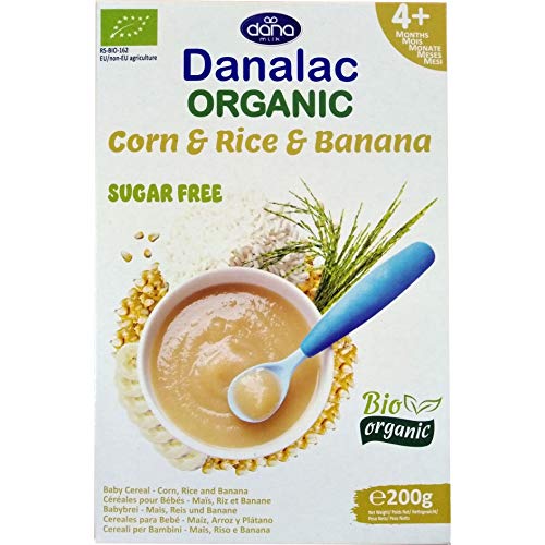 Danalac Organic Baby Cereal (Corn, Rice, Banana) 200 Gram Porridge Sugar Free 4 Months Plus