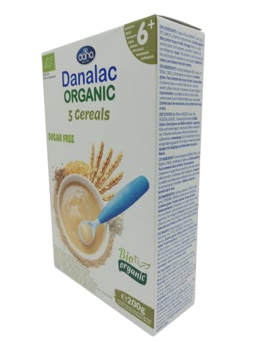 Danalac Organic Baby Cereal (Five Cereals) 200 Gram Porridge Sugar Free 6 Months Plus | Wheat, Corn, Rice, Rye, Barley (Pack of 3)