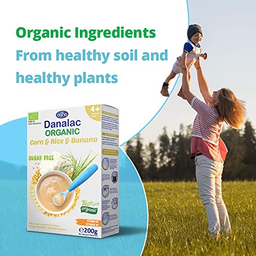 Danalac Organic Baby Cereal (Corn, Rice, Banana) 200 Gram Porridge Sugar Free 4 Months Plus
