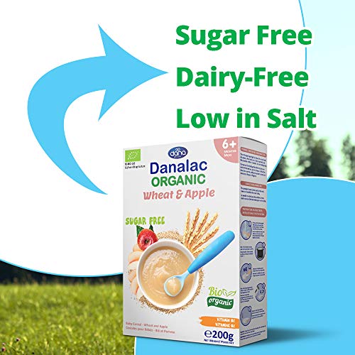 Danalac Organic Baby Cereal Wheat and Apple 200 Gram Porridge Sugar Free 6 Months Plus