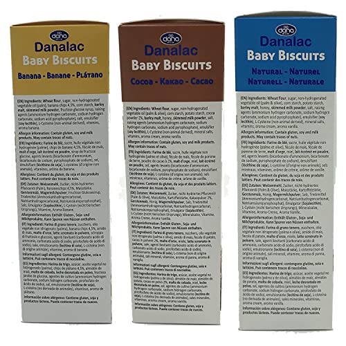 Danalac Baby Biscuits (120g x 6) Combo Snack Pack - 2 Banana, 2 Cocoa, 2 Natural Plain - Snacks and Food for Toddlers 6+ Months with Calcium, Iron and Vitamins