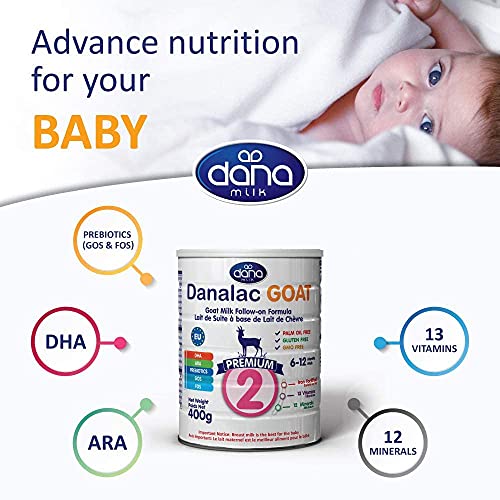 Danalac Goat Milk Follow-On Formula 400g Stage 2 Baby Milk Powder for Infants and Toddlers Age 6-12 Months (Pack of 1)