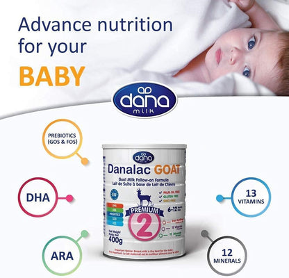 Danalac Goat Milk Follow-On Formula 800g Stage 2 Baby Milk Powder for Infants and Toddlers Age 6-12 Months (Pack of 6)