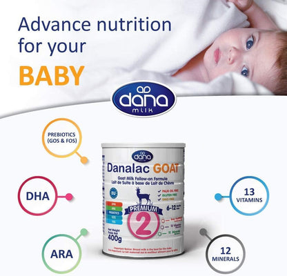 Danalac Goat Milk Follow-On Formula 400g Stage 2 Baby Milk Powder for Infants and Toddlers Age 6-12 Months (Pack of 6)