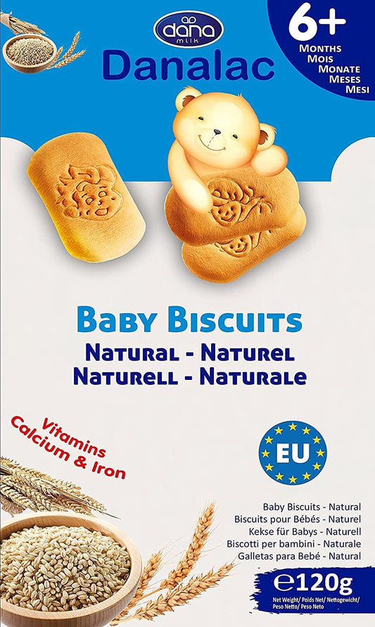 Danalac, Natural Baby Biscuits Finger Food Snack for Toddlers 6+ Months with Calcium Iron and Vitamins, 120g