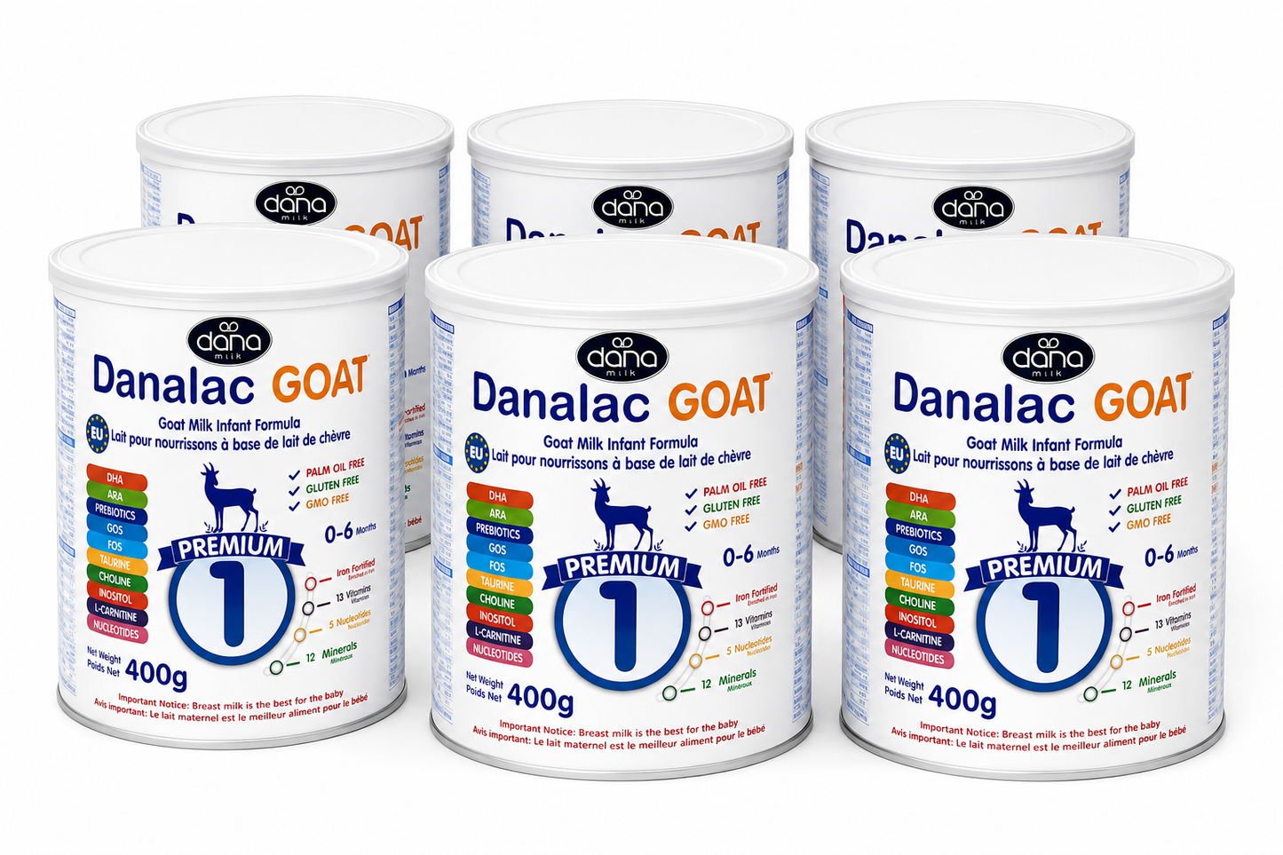 Danalac Goat Milk Infant Formula 400g Stage 1 Baby Milk Powder for Infants and Toddlers Age 0-6 Months (Pack of 6)