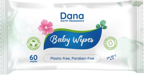 Lingettes humides Dana Baby avec de l'eau purifiée pour nettoyer la peau et le corps sensibles du nouveau-né | Lingettes et lingettes pour bébé biodégradables, sans plastique, sans alcool et sans paraben (1)