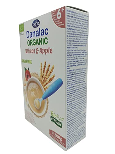 DANALAC Céréales biologiques pour bébé blé et pomme 200 grammes de bouillie sans sucre 6 mois et plus