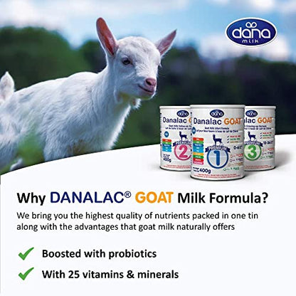 DANALAC Advanced Goat Milk Follow-On Formula Stage 2 Lait en poudre pour nourrissons et tout-petits âgés de 6 à 12 mois