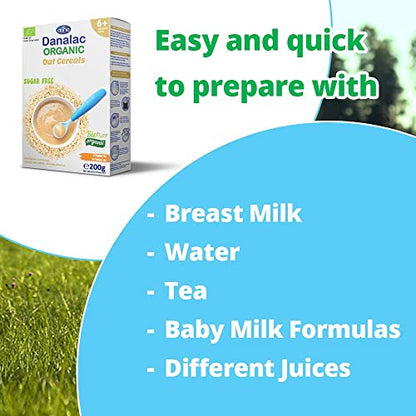 DANALAC Céréales d'avoine biologique pour bébé 200 grammes de bouillie sans sucre 6 mois et plus