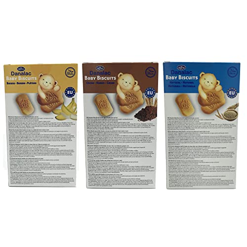 DANALAC Biscuits pour bébé 120 g Combo Snack Pack – 2 bananes, 2 cacao, 2 nature naturelle – Snacks et aliments pour les tout-petits à partir de 6 mois avec calcium, fer et vitamines