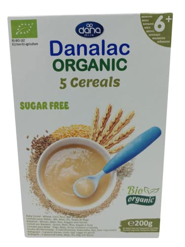 Danalac Organic Baby Cereal (Five Cereals) 200 Gram Porridge Sugar Free 6 Months Plus | Wheat, Corn, Rice, Rye, Barley (Pack of 3)