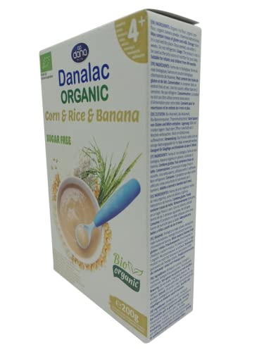 Danalac Organic Baby Cereal (Corn, Rice, Banana) 200 Gram Porridge Sugar Free 4 Months Plus (Pack of 3)