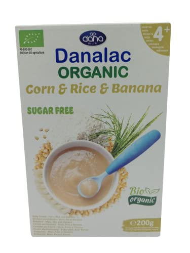 Danalac Organic Baby Cereal (Corn, Rice, Banana) 200 Gram Porridge Sugar Free 4 Months Plus (Pack of 3)