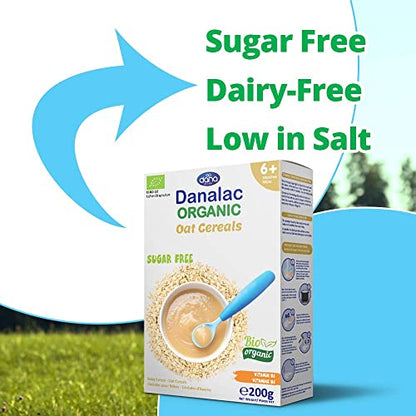 Danalac Organic Oat Baby Cereal 200 Gram Porridge Sugar Free 6 Months Plus (Pack of 3)