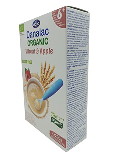 Danalac Organic Baby Cereal Wheat and Apple 200 Gram Porridge Sugar Free 6 Months Plus (Pack of 3)