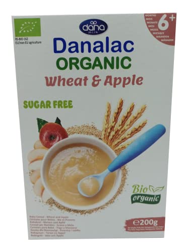 Danalac Organic Baby Cereal Wheat and Apple 200 Gram Porridge Sugar Free 6 Months Plus (Pack of 3)