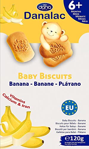 Danalac Baby Biscuits (120g x 6) Combo Snack Pack - 2 Banana, 2 Cocoa, 2 Natural Plain - Snacks and Food for Toddlers 6+ Months with Calcium, Iron and Vitamins